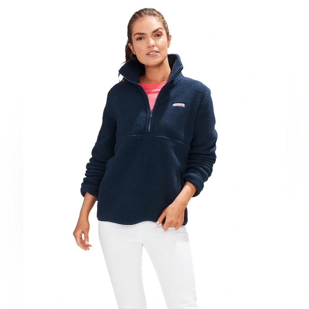 Vineyard Vines Women’s Navy Blue Sherpa Half-Zip Pullover, Size Small